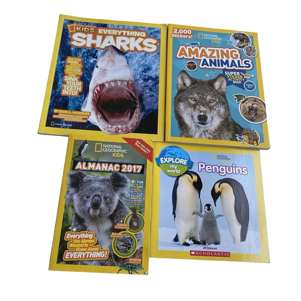 National Geographic Kids: Animals Lot Of 4 Books Sharks Sticker Activity Penguin